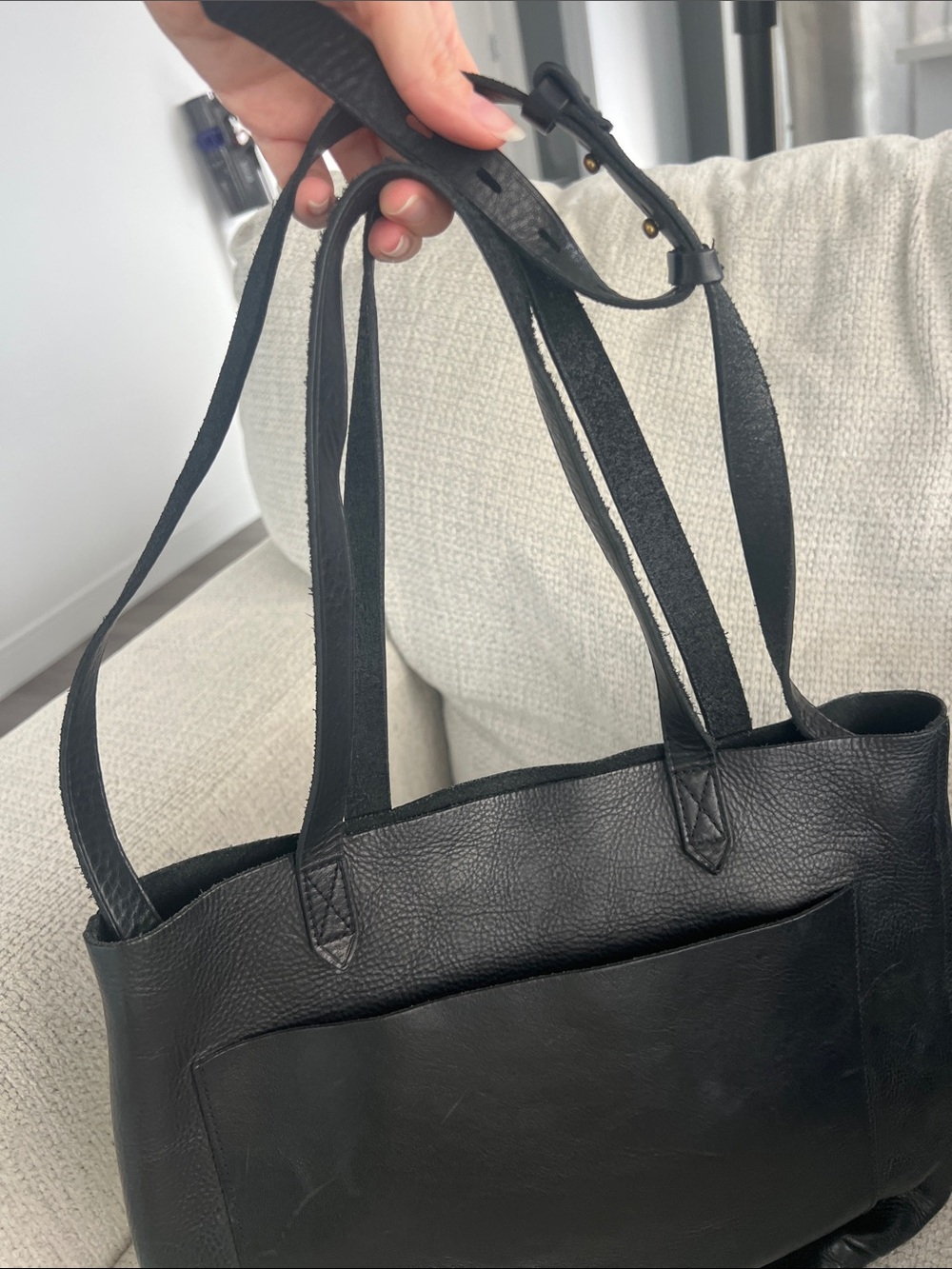 Madewell Black Leather Tote with Front Pocket - Picture 4 of 5